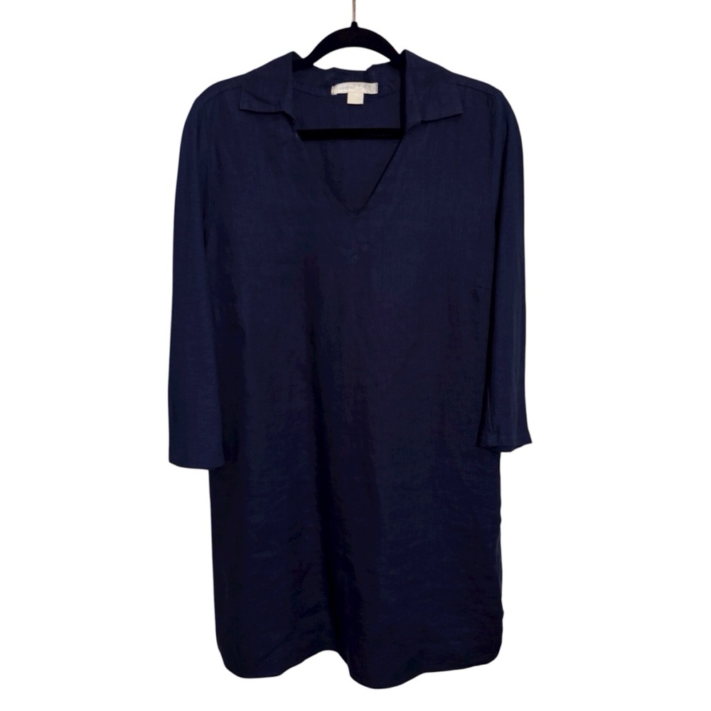 ❌❌❌❌❌Becasa Small Blue Linen Cotton Tunic Top Lagenlook Casual Minimalist V-Neck